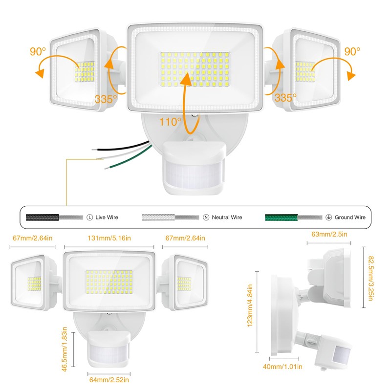 Onforu 65W LED Flood Light Motion Sensor Outdoor, 6500lm LED