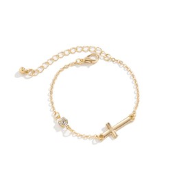 FineryGal Dainty Gold Cross Bracelet for Women Crystal Clear CZ Jesus God Blessing Wristlet Gift Adjustable Family Friends Birthday Anniversary
