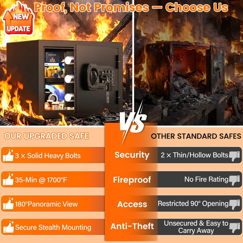 Small Fireproof Safe Box | 1550℉ 35-Min Real Test Fire