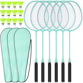 Chitidr 6 Packs Badminton Rackets Set Include 6 Lightweight Rackets 12 Nylon Plastic Shuttlecocks 3 Carrying Bags for Summer Outdoor Backyard Games Sports Beginners Adults (Mint Green)