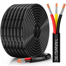 CONEPY 14 Gauge Wire 3 Conductor Electrical Wire, 14 AWG Tinned Copper Stranded PVC Cable, IP68 Waterproof/Flexible/Low Voltage Cord for Automotive, Marine, Solar, LED Lighting (30FT)