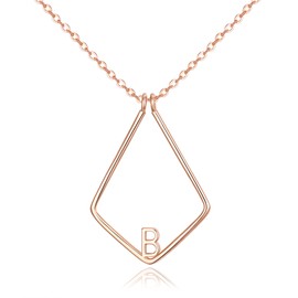 Clearine Wedding Engagement Ring Holder Necklace S925 Silver Rose Gold Initial B Geometric Pendant Ring Keeper Necklace Birthday/Valentine's Day/Christmas/Mother's Day Jewellery Gift for Women