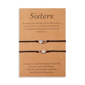 YELUWA 2 Pcs Sisters Bracelet Best Friend Friendship BFF Bestie Heart Long Distance Matching Bracelets Set Jewelry Sister Gift from Sister Birthday Relationship Gift for Teen Girl Women