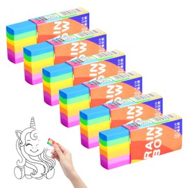 6Pcs Eraser- Rubbers Erasers for Kids Multipack Rainbow Erasers for School, Office, Kids, Adults,Classic Latex Free Plastic Rubber