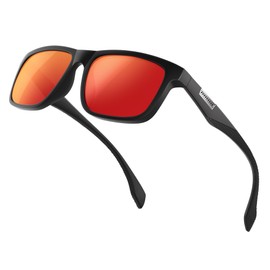 Wrimen Polarised sunglasses, men, women, unisex, black, UV400, retro, vintage, classic, golf, driving, fishing, travel glasses, outdoor sports, fashion sunglasses, 5-red