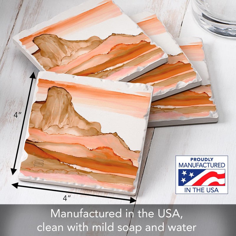 Thirstystone Desertscape 4-Pack Tumbled Tile Stone Coasters with Protective Cork