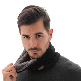 NovForth Winter Neck Warmer Fleece Lined Infinity Scarf Double-Layer Fleece Thicken Windproof and Dust Skiing Circle Lining Knit Infin for Mens Womens (Black 2pcs)
