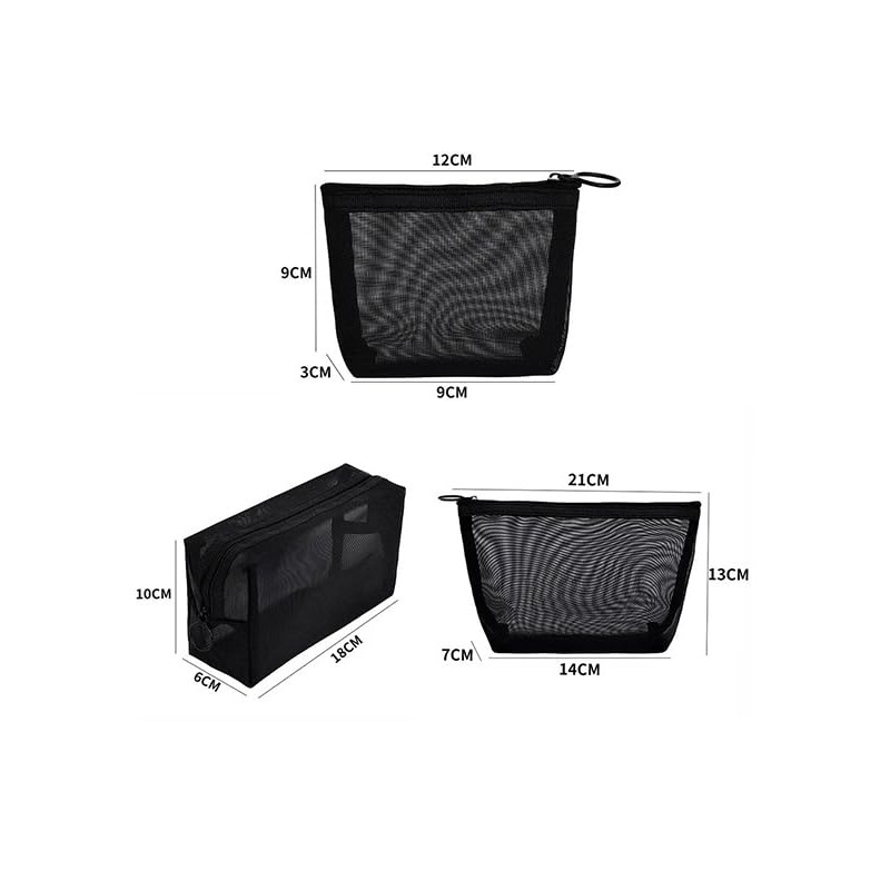 Clapoyis Portable Mesh Cosmetic Pouch, Mini Bag Set of 3