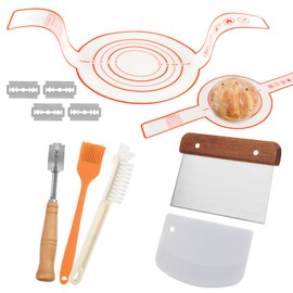 Dough Whisk with Sourdough Scoring Tool,Bread Making Tools and Baking Supplies,Sourdough Starter Kit,Bread Making Tools Kit – Includes Wooden Bench Scraper,Bread Lame,Pastry Brush