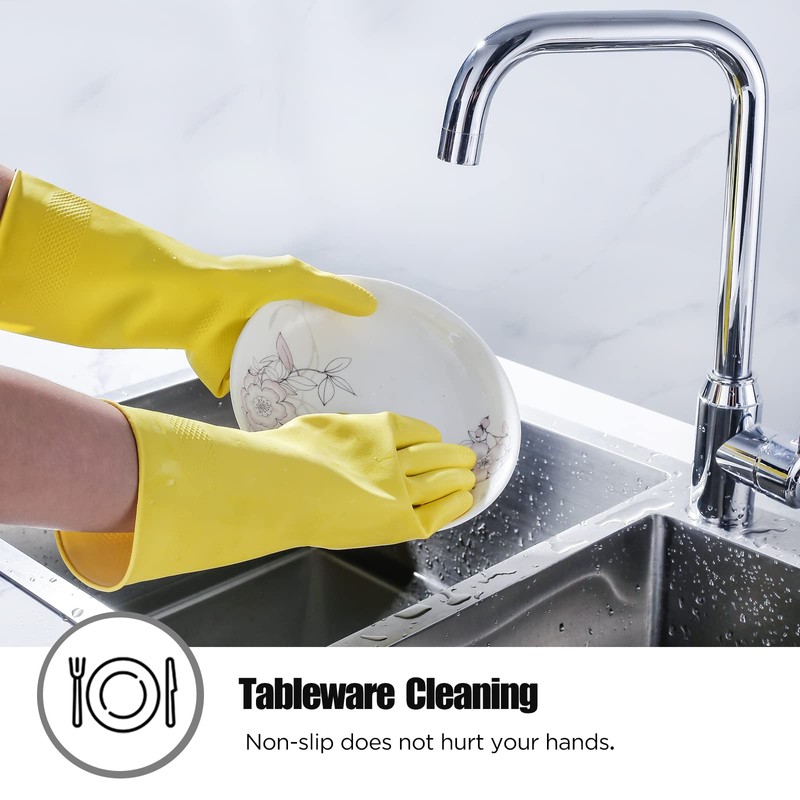 IUCGE Rubber cleaning gloves yellow 6 Pairs for Household,Reuseable dishwashing