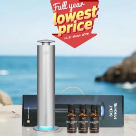 Scentop 120 ml Capacaity Waterless Aroma Essential Oil Residential House Scent Diffuser Machine with Color Box Set for Home Roomplug type: US, color: Silver
