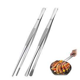 Cooking Tweezers, Set of 2 Cooking Tweezers, Stainless Steel Set, Round Barbecue Tweezers for Cooking and Roasting, Tweezers Kitchen 30 cm and 30 cm, Professional Cooking Tweezers, Durable Meat and