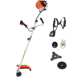 VEVOR String Trimmer, 51.7CC 2-Stroke, Gas Powered Weed Wacker, 16.9" Cordless Grass Trimmer, Multi-Functional Lawn Edger with Shoulder Strap & 3T Blade, Weed Eater for Quick Grass Cleaning:_52 CC