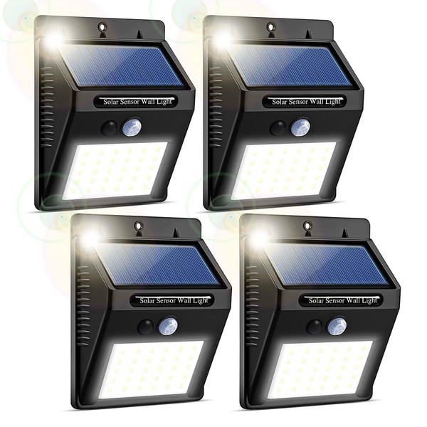 YOMYM Luces Solares para Exterior, 4 Paquete Lámparas Solares para Exteriores, Luces Solares IP65 Impermeable Iluminación Exterior con Sensor de Movimiento para Exterior, Terraza, Jardín, Balcón, Deck