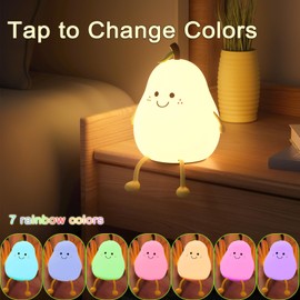SMOORITA Kids Night Light, Cute Lamp Pear Silicone Nightlight for Bedroom, Baby Nursery Night Light USB Rechargeable Color Change Lamp for Boys and Girls, Birthday Christmas Gift, Room Decor