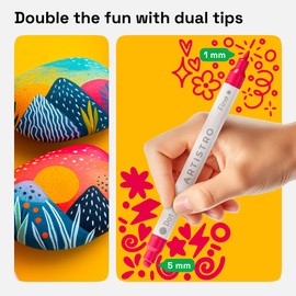 ARTISTRO ARTISTRO 60 Dual Tip Acrylic Paint Markers, Acrylic Paint Pens, Fabric Markers for Textile, Rock, Glass, Wood, Paper, Ceramic, Canvas DIY Art Supplies Kit for Kids and Adults (Dual Tip Dot + Fine, 60)
