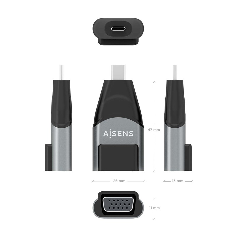 AISENS Adapter Converter Aluminium USB-C to VGA HDB15/H Grey