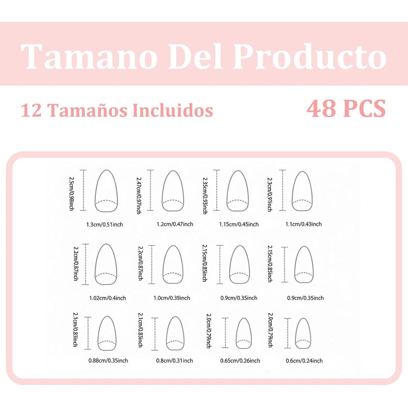 48 Piezas Uñas Press On,Uñas Postizas De Cortas Largas De