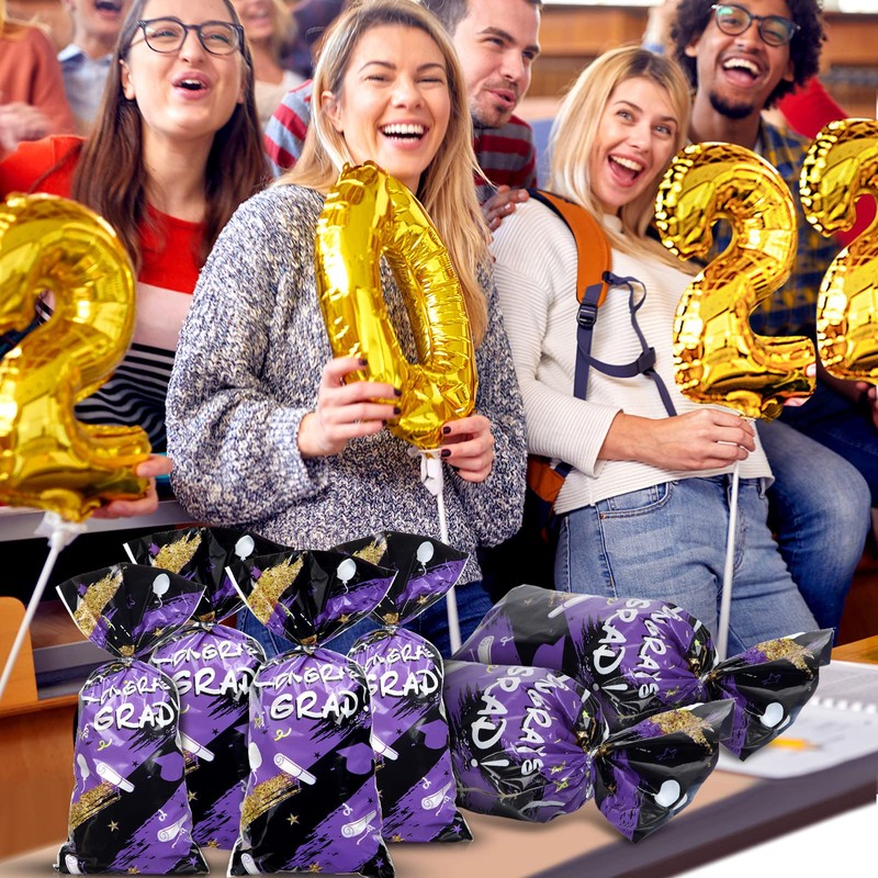 100 Pieces Graduation Cellophane Treat Bags, Congrats Graduates Candy Present