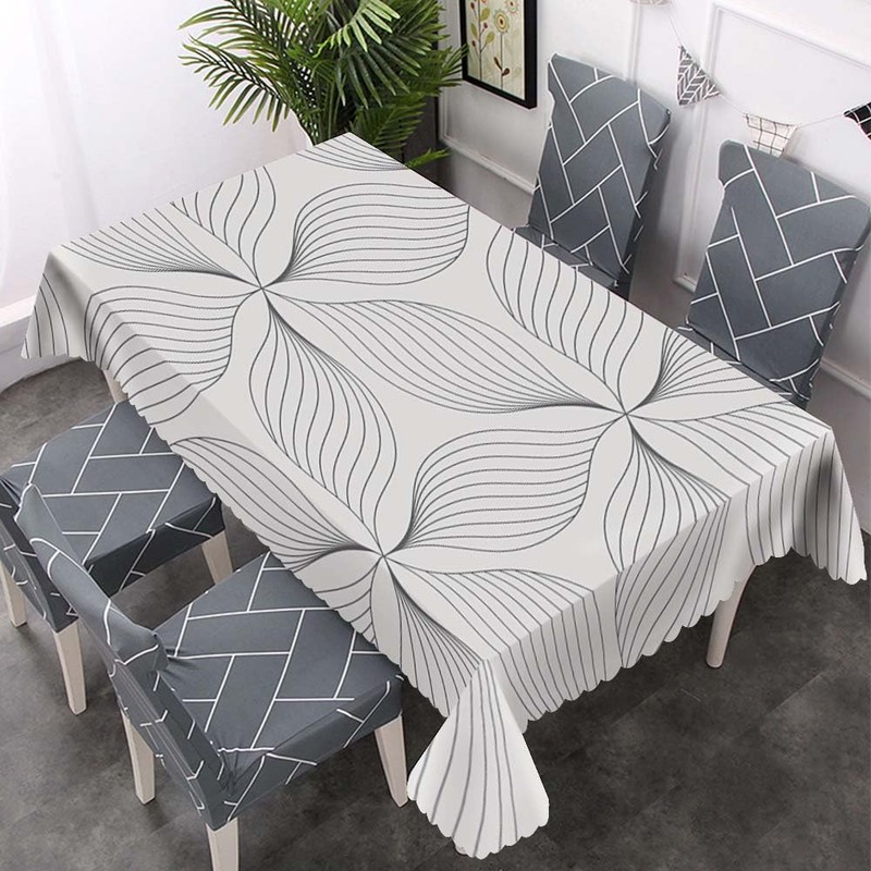 Walmsco Tablecloth Black White Line Leaves Decor For Dining Room