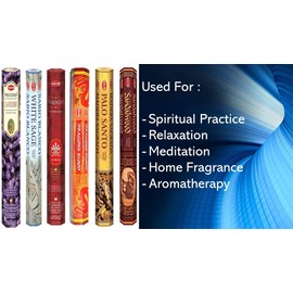 Hem Incense Sticks | 6 Boxes X 20 Sticks Each |Lavender,White Sage, Frankincense,Dragon Blood, Palo Santo & Sandalwood| - Total 120 Sticks