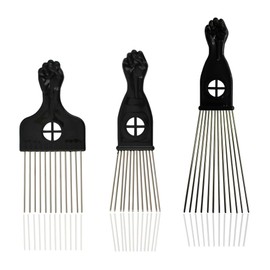 3 Pcs Metal Hair Pick Combs for Wide Tooth Hair Styling Combs Hair Pick Beard Comb with Metal Pick Teasing Comb Essential Hairdressing Styling Tool (Black, One Size)