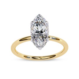 SAVEARTH DIAMONDS Solitaire Wedding Engagement Ring for Women, Center 12x6mm Marquise Cut Lab Created Moissanite Stackable Band Promise Rings in 14K Yellow Gold Over Sterling Silver, Ring Size 6