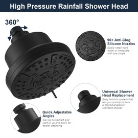 Kroias Black Filtered Shower Head High Pressure 7 Modes Shower Heads with Filter for Hard Water Adjustable Replacement Remove Chlorine and Harmful Substances,ABS