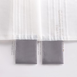 HeichkelL Net Curtain with Loops, Linen Look, Semi-Transparent Bistro Curtain, Country House Style, Short Curtains, Grey, H x W 45 x 120 cm