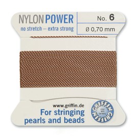 Griffin Nylon Bead Cord Perlseide – Beige Color – Size 6 (0.70mm) – 2 Meters per Card – Stainless Steel Needle Attached – for Knotting Pearls, Gemstones, Crystals and Beads