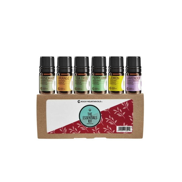 Rocky Mountain Oils The Essentials Kit - Includes 100% Pure Lavender, Lemon, Orange, Peppermint, Tea Tree, and Rosemary Essential Oil - Topical, and Cleaning - 5ml