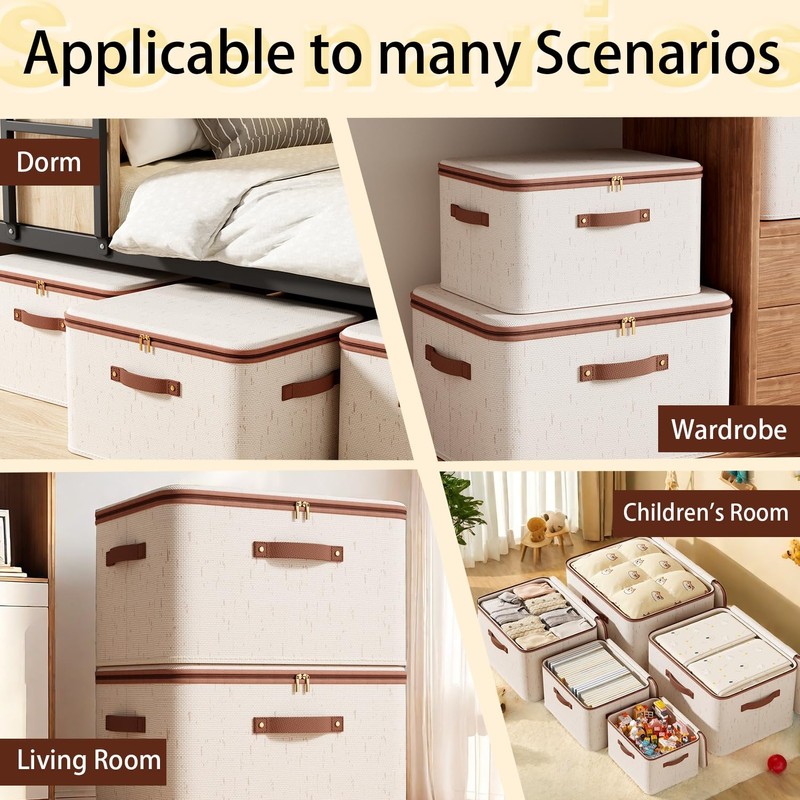 Tuza 3 Pcs Rigid Storage Bins with Zipper Lid, Cotton