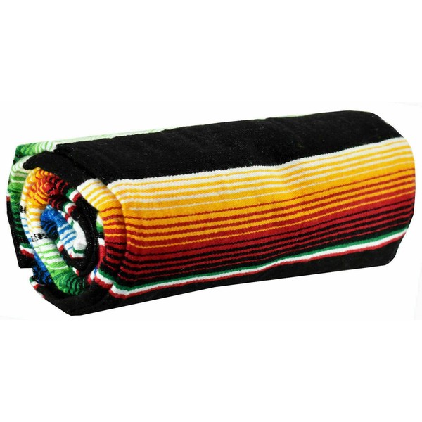 Multi Color Large Sarape Mexican Saltillo Black Throw Blanket summer picnic taco