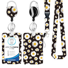 BUDUOZHI ID Badge Holder with Lanyard and Retractable Badge Reel Clip, Daisy Breakaway Lanyard Name Card Vertical ID Protector, ID Card Holder Keychain Name Badge Clip for Women Men