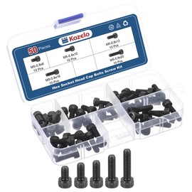Kozelo 50pcs M5 Socket Head Cap Screws Bolts Nuts Assortment Kit - [M5x8/10/12/16/20mm] Alloy Steel Fully Threaded Black Oxide 12.9 Internal Hex Screw for 3D Printer Use