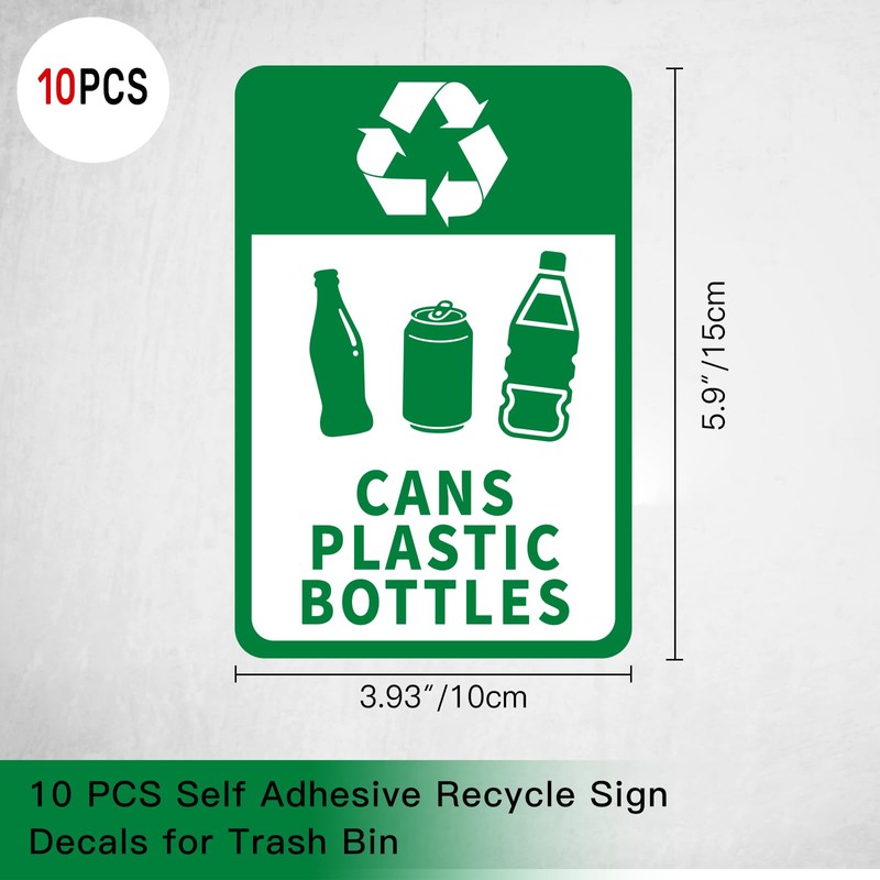 10 Pack Waterproof Recycle Sign for Trash Can(Large),Cans and Bottles