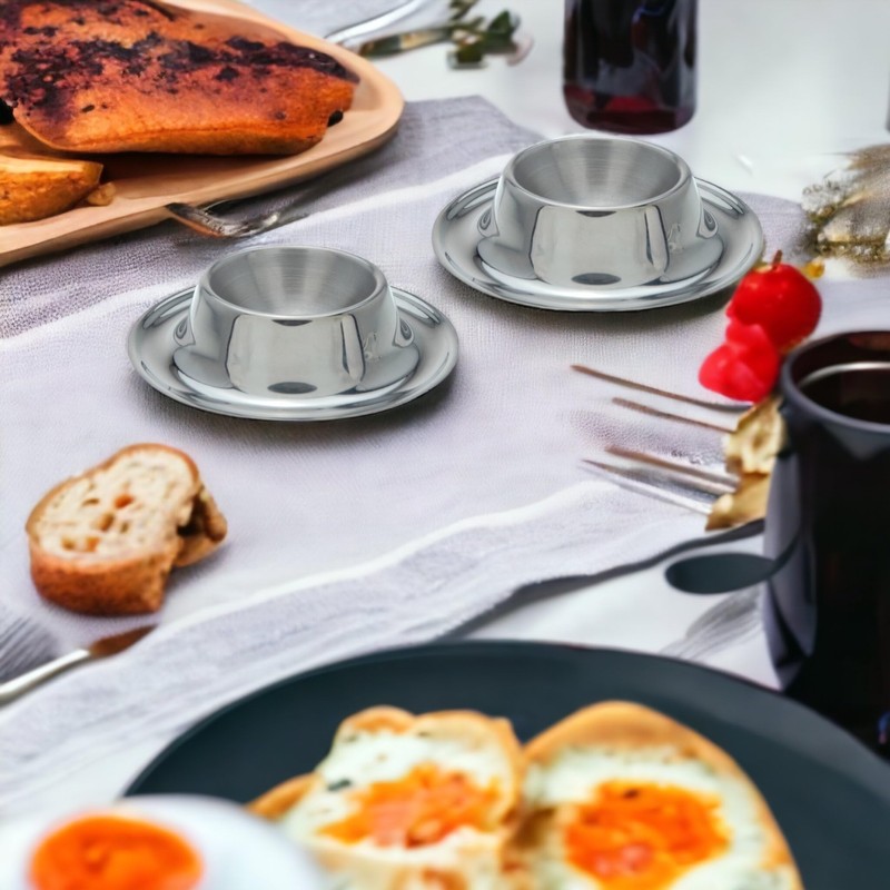 MIJOMA Set of 4 Stainless Steel Egg Cups, Matte Silver,