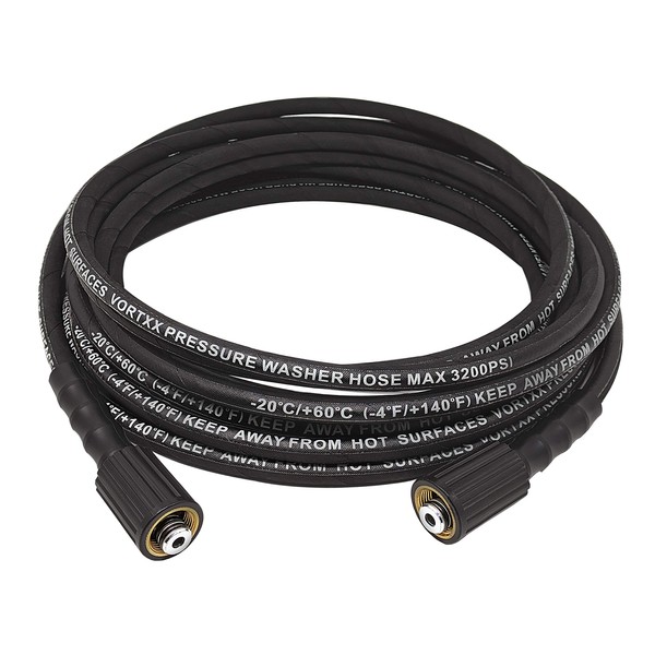 Vortxx Heavy Duty 1/4" x 30' Universal Pressure Washer Hose,M22-14mm, 3200 PSI, Steel Wire Braided & Synthetic Rubber Jacket, Kink Resistant, Double O-Ring