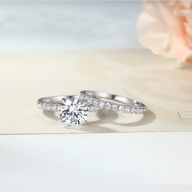 AONED Engagement Wedding Rings For Women Fake Engagement Ring Wedding & Engagement Rings Bridal Set Round Cut Ring 2 Carat Cubic Zirconia Cz Promise Ring For Her, Size 4.5