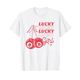 Lucky Girl Retro 8-Ball Cherries Valentine Women Teens Girls T-Shirt