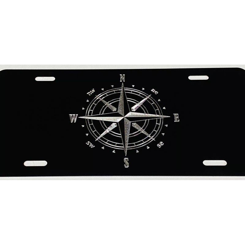 Diamond Etched Products Brilliant ENGRAVED Compass Car Tag Diamond Etched