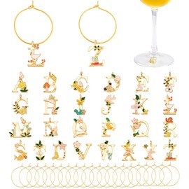 PH PandaHall 26pcs Wine Glasses Charms, Alphabet Wine Glass Markers Golden Funny Cup Tag Ring Letter Charms Drink Identifiers for Stem Glasses Cocktail Champagne Party Favors Decor