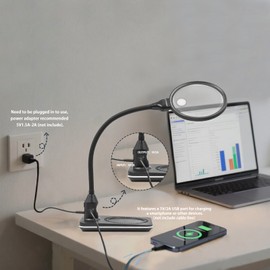 10X 15X Magnifier with Light and Stand, 2-in-1 Large Magnifier Lamp with Clamp, 3 Color Stepless Dimming, 360° Flexible Gooseneck Hands-Free Magnifying Light for Close-Up Work, Crafts, Hobbies