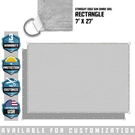 TANG Sunshades Depot 7'x27' Straight Side Sun Shade Sail 180 GSM Light Grey Patio Rectangle Shade Fabric UV Blocker Shelter Deck Dock Carport Driveway Pergola Cover Backyard Deck 3 Year Warranty
