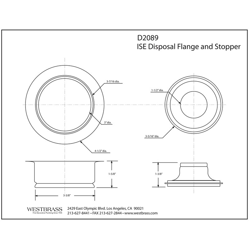 Westbrass D2089-50 3-Bolt mount Waste Disposal Flange & Stopper, Powder