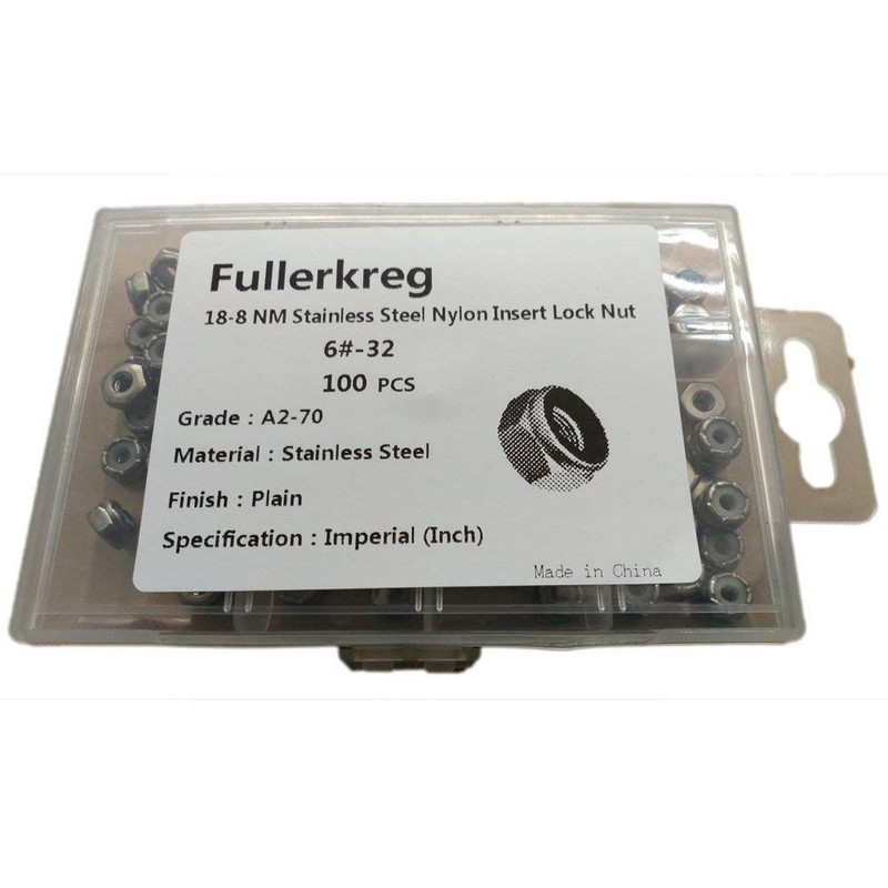 Fullerkreg 6-32 Nylon Insert Hex Lock Nut, Stainless Steel A2-70/304/18-8,