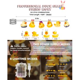AceList Easter Rubber Ducks String Lights, 20 LED Bunny Ducks Can Squeezable and Sound-Enabled, Jeep Ducks for Ducking Kids Room, Spring Party, Birthday, Nursery, Bunny Style, Christmas