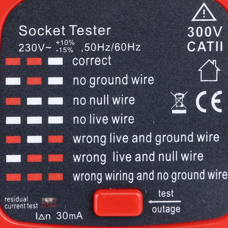 Socket Tester Electrical Detector AC Voltage Outlet Circuit Breaker Finder