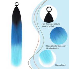 Colored Ponytail Extension Braid Hairpieces Pony tail Hair Extensions For Women Rave Black/Blue/Light Blue Ponytail Hair Extension With Elastic Tie Party Cosplay Use 26inch