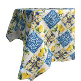 1KDreams Tablecloth Cotton Stoneware Lemon Arabesques Rectangular Mediterranean Decoration Modern Elegant Made in Italy 130 x 300 cm Multi-Coloured